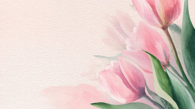 soft watercolor tulip background with flowing paint textures, pastel spring colors, light paper texture, artistic and gentle mood, open space