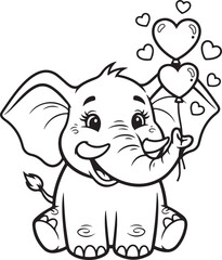 Obraz premium Cute cartoon elephant holding heart balloons and smiling sweetly always