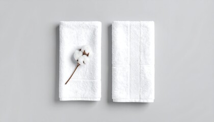 Elegant white cotton towels with a delicate cotton flower accent.