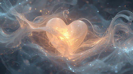 Illuminated heart in cosmic swirls illustration