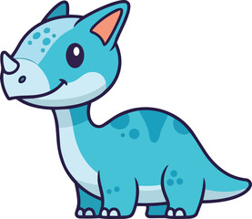 Obraz premium A cartoon triceratops illustration standing alone on a plain background from a side viewpoint