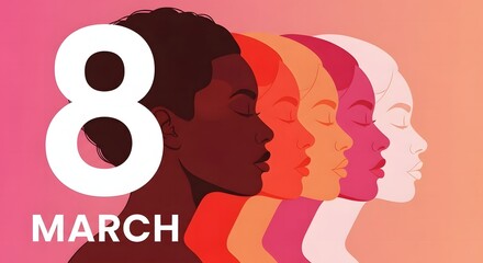 International women's day celebration on march 8th with diverse women faces