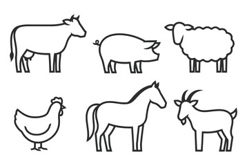 Obraz premium Vector illustration of farm animals livestock including cow pig sheep chicken horse and goat drawing