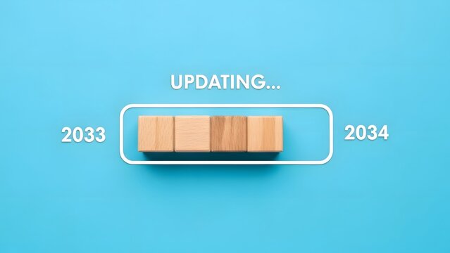 Progress bar updating from 2033 to 2034 on a blue background