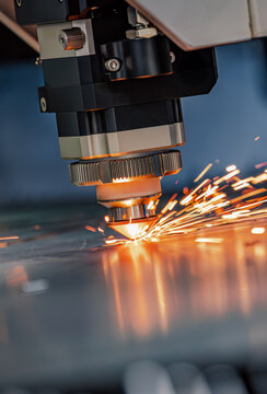 CNC Laser cutting of metal, modern industrial technology.