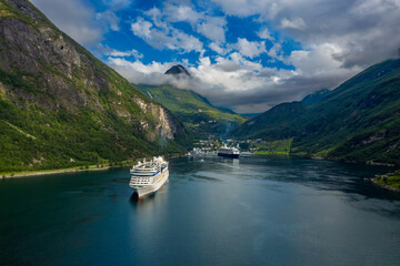 Geiranger fjord, Beautiful Nature Norway. The fjord is one of Norway's most visited tourist sites.