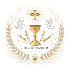 First Holy Communion Sacred Chalice with Dove and Wheat Symbol