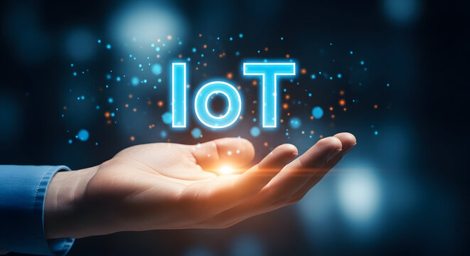 Internet of things concept with hand and iot logo