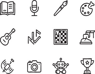 Extracurricular School Clubs and Hobbies Icon Set