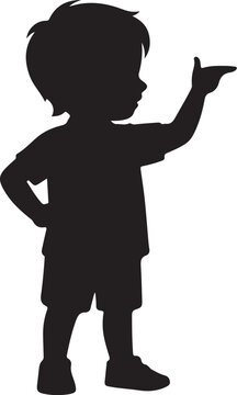 Silhouette of a child pointing with one hand and standing with the other on hip