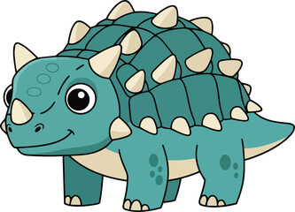 A cartoon stegosaurus dinosaur illustration with spikes on its back viewed from the side © faisalaladabi