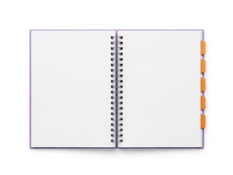 Open notebook with spiral binding and tabs