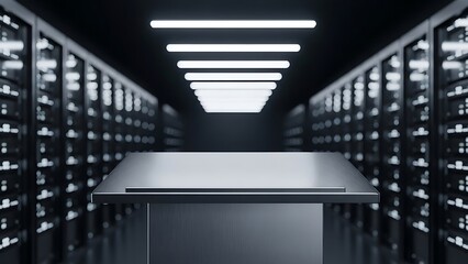 Empty metal podium in modern data center server room