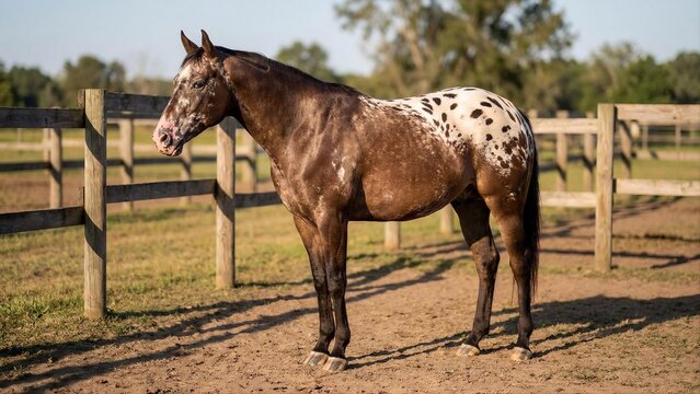Appaloosa horse with spotted coat standing in outdoor paddock