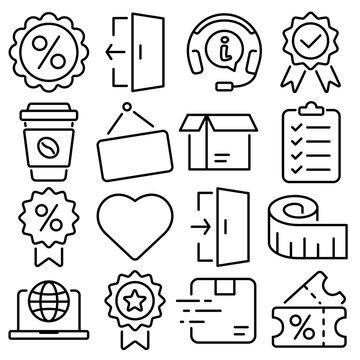 Shopping and E-commerce Essentials Icon Set Outline Style (Part 8)