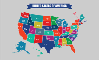 United States Map with State Abbreviations &ndash; High-Resolution Vector Map of the United States of America.	