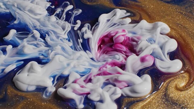 Abstract paint swirls with white pink and gold colors
