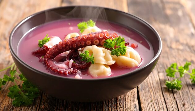 Caribbean Chatou Water Octopus Soup with Dumplings and Vegetables