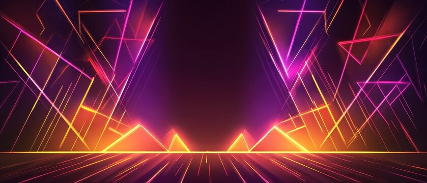 Abstract futuristic 3D banner in synthwave neon digital style with text space for header, website resource