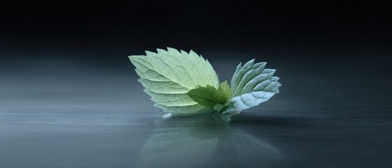 Minimalist Mint Leaf Floating on Calm Water Surface