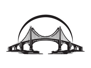 Fototapeta premium Minimalist Suspension Bridge Vector Illustration in Black and White