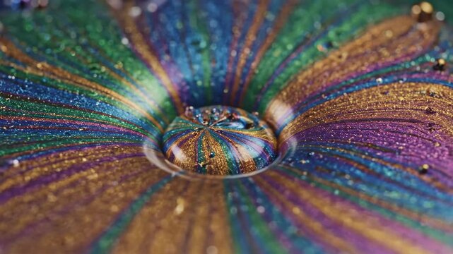 Abstract Swirling Liquid with Colorful Paint and Gold Accents
