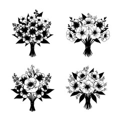 Fototapeta premium Minimal hand drawn sketch flower vector illustration with stems, leaves, and bouquets