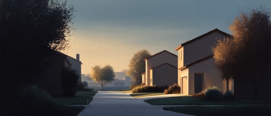 Minimalist Street Scene at Dusk in Palo Alto Neighborhood