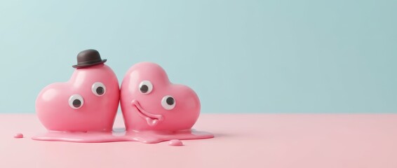 Romantic heart-shaped characters embracing studio setting digital art soft color palette close-up perspective love and friendship concept for engaging social media content