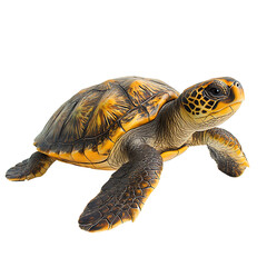 Beautiful sea turtle resting in a calm pose showing golden brown shell details and scaly skin texture for ocean education and wildlife designs isolated on transparent background