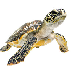 Detailed sea turtle swimming gracefully with intricate shell patterns and flippers ideal for marine life conservation themes and underwater nature photography isolated on transparent background