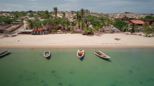 Aerial Flyover of Playa Punta Arena Araya Venezuela Turquoise Sea
