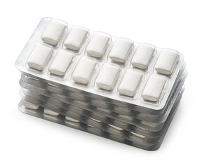 Chewing gum for smoking in a blister pack on a white isolated background