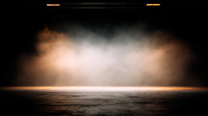 singer. A dramatic stage illuminated by a smoky spotlight, creating an atmospheric and moody scene. event programs, museum guides, designed for cultural heritage projects and event programs.
