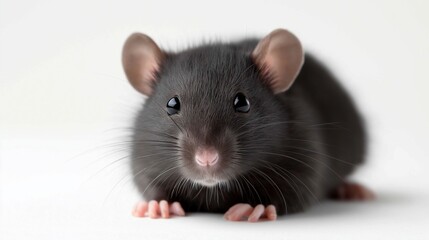 Fototapeta premium A black rat is standing on a white surface