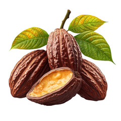 ripe cocoa pods isolated on transparent background.