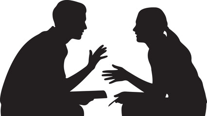 Two silhouetted people gesturing during a conversation