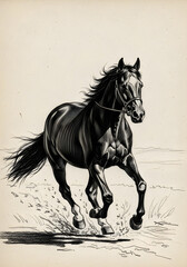 Fototapeta premium Dynamic Galloping Horse Pencil Drawing Art