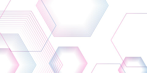 Fototapeta premium Abstract blue pink gradient background with hexagons shape stock line texture and seamless pattern. Modern pattern elegant simple style digital line technology concept template, vector illustration. 