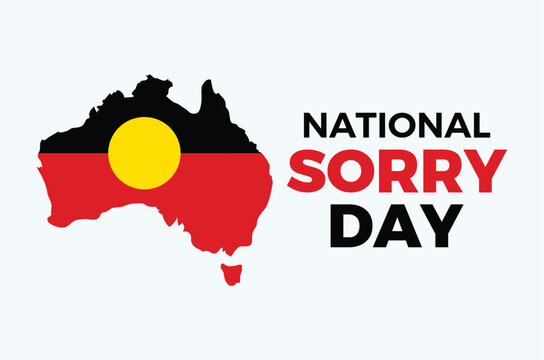 National Sorry Day poster vector illustration. Australia map silhouette with Australian Aboriginal Flag icon. Template for background, banner, card. 26 May every year. Important day