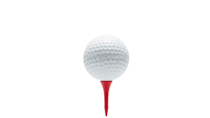 Golf ball on red tee, symbolizing sport of golf, ready for play. image captures essence of golfing with clarity and focus