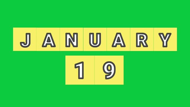 January 19 Calendar Date Animation on Green Screen  Background,Chroma Key