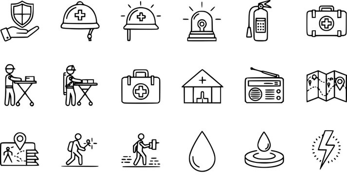 Emergency Preparedness and Safety Icons: Health, Rescue, and Survival Symbols