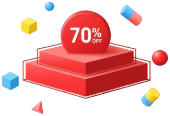 Valentine Red 70 percent off discount podium with geometric shapes and sale tag