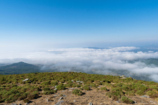 View from the mountain of clouds covering a valley in Val Mi&ntilde;or. Alto da Groba - Baiona - Spain