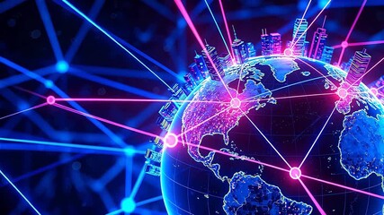 Globe with cityscape and network connections - Powered by Adobe