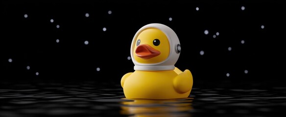 Minimal macro photo of a rubber duck astronaut for a quirky viral ad campaign