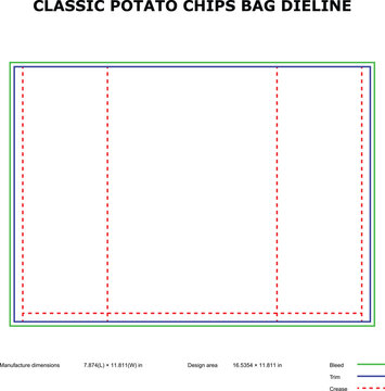 A technical diagram of a classic potato chips bag dieline template