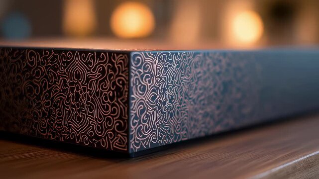 Closeup of a 3Dprinted computer case with intricate ventilation patterns in sharp focus softly blurred background highlighting custom design details.