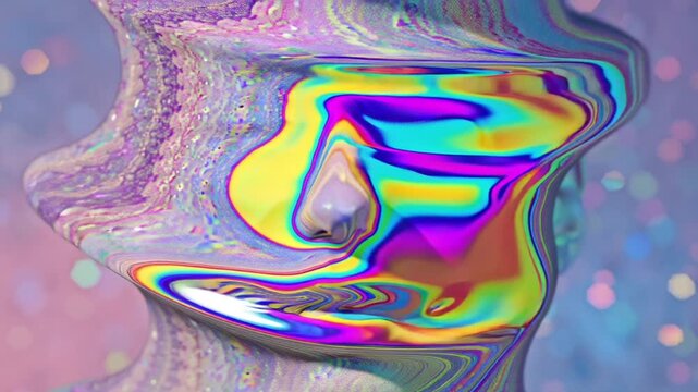 Surreal abstract portrait human face, morphing textures colors symbolizing neurodiversity, sensory processing cognitive diversity. Face partially dissolves flowing liquid patterns, vibrant iridescent